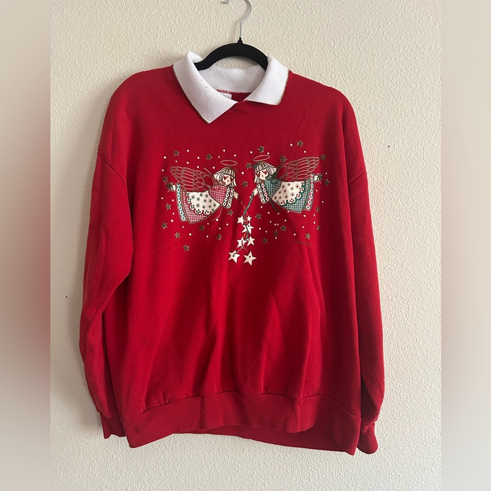 Vintage 90s Gopher Sport Women’s XL Ugly Christmas Sweatshirt Red Angels Collar